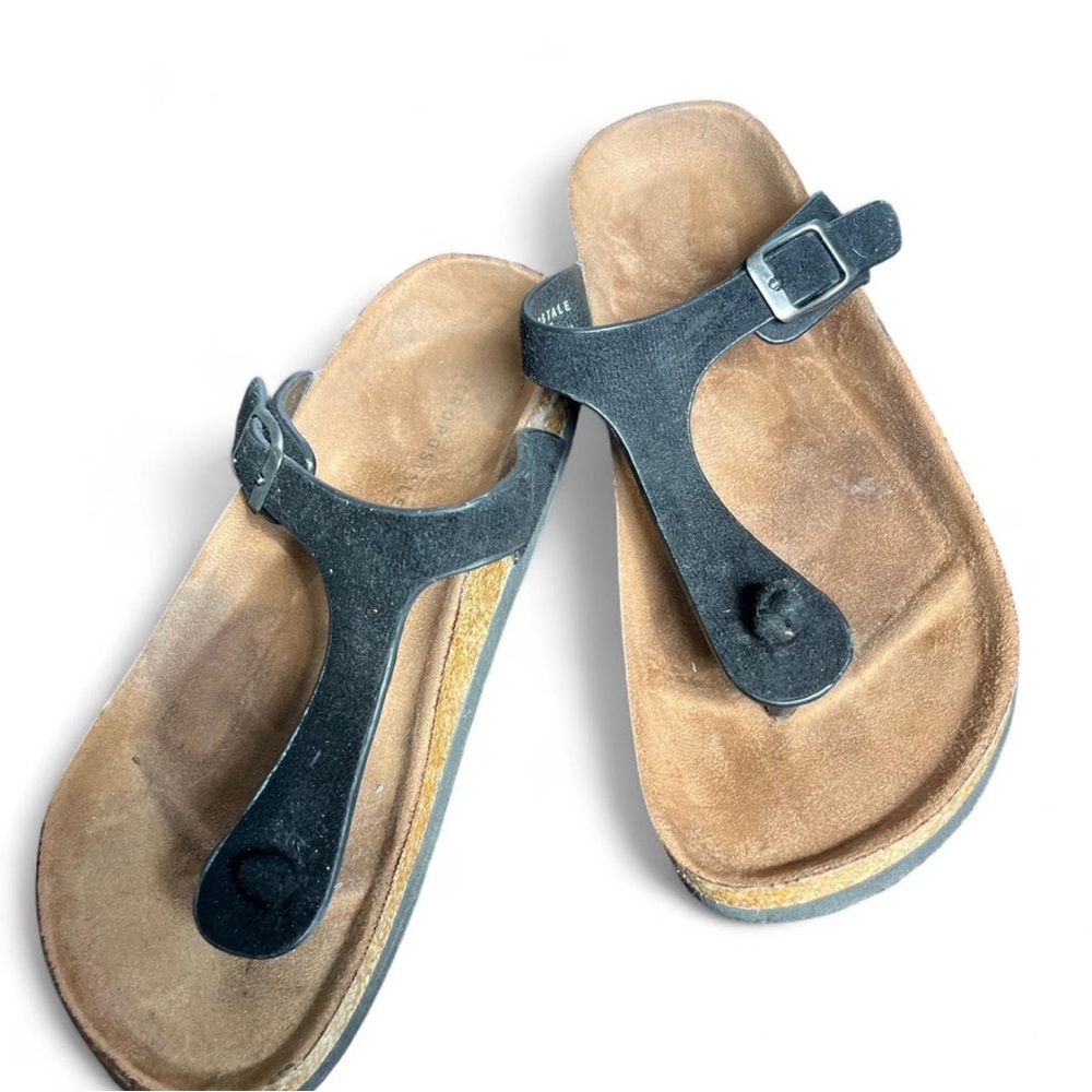 Aeropostale Black Buckle Footbed Sandals Cork Style Slides NEW 6